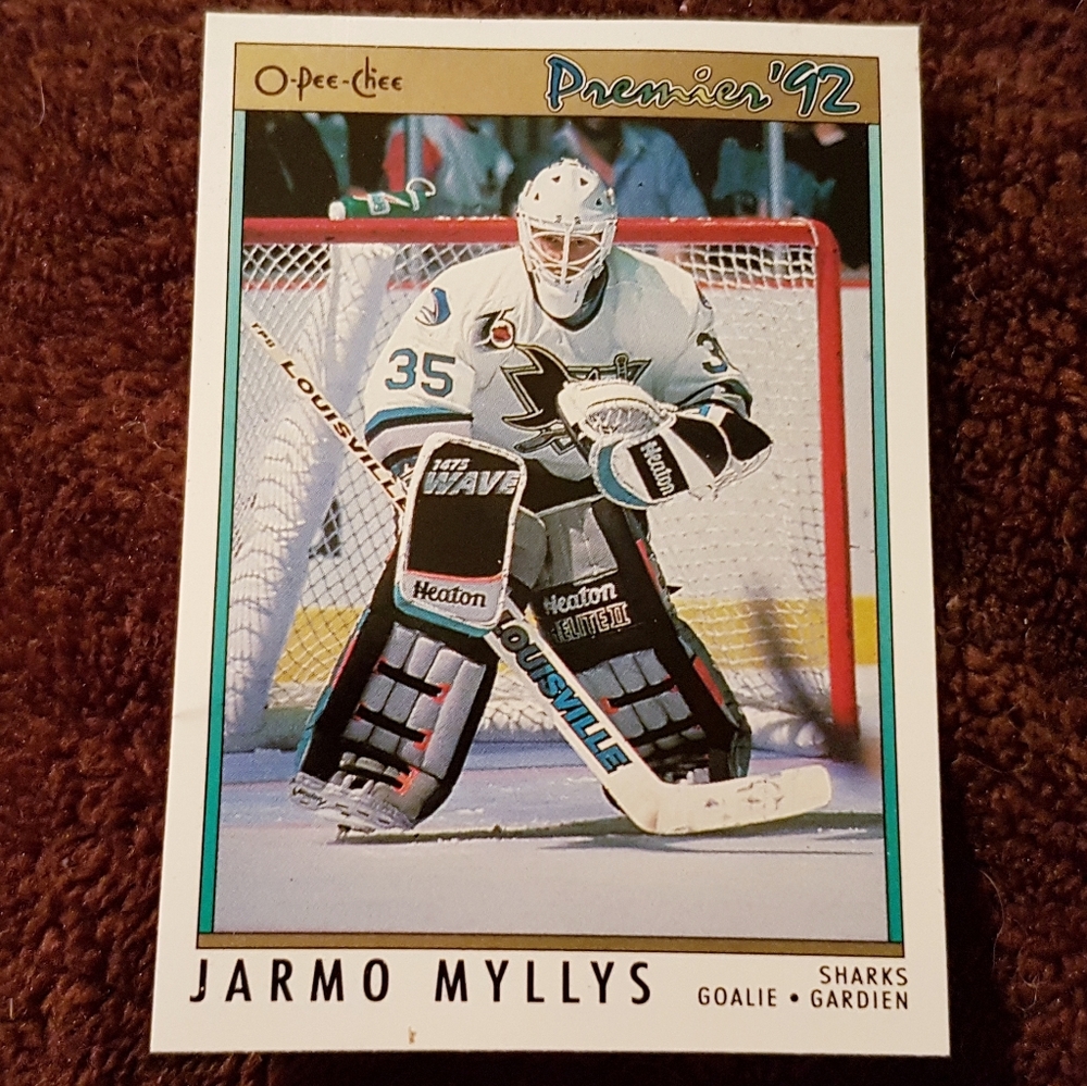 1992 San Jose Sharks Jarmo Myllys Hockey Card Goalie Premier OPC Vintage NHL #15